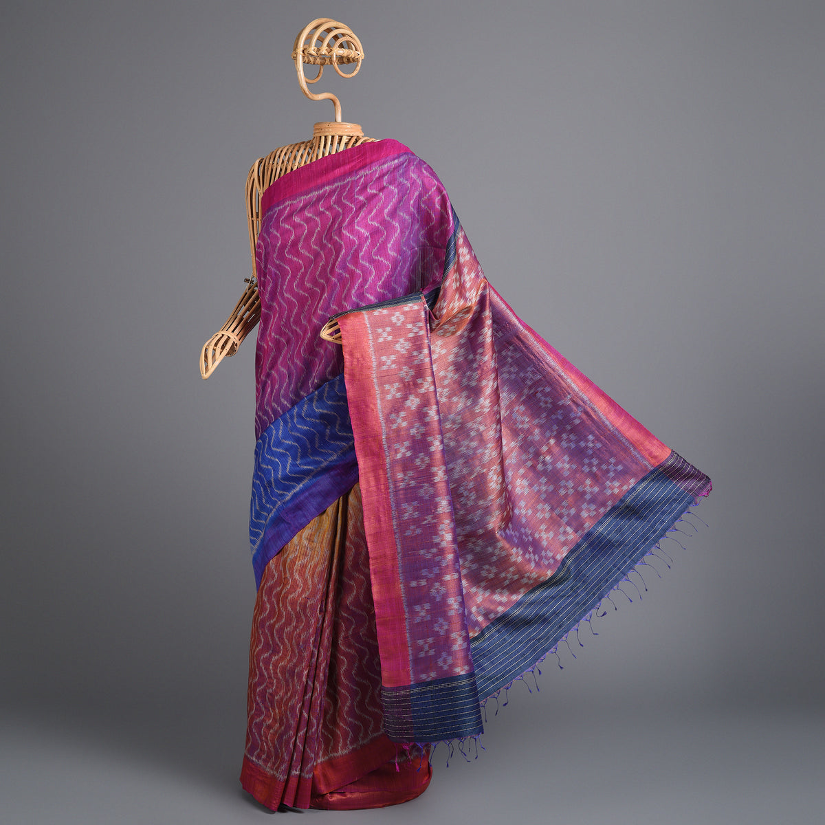 IKAT Tussar Tarang Handwoven Silk Saree - Multicolor