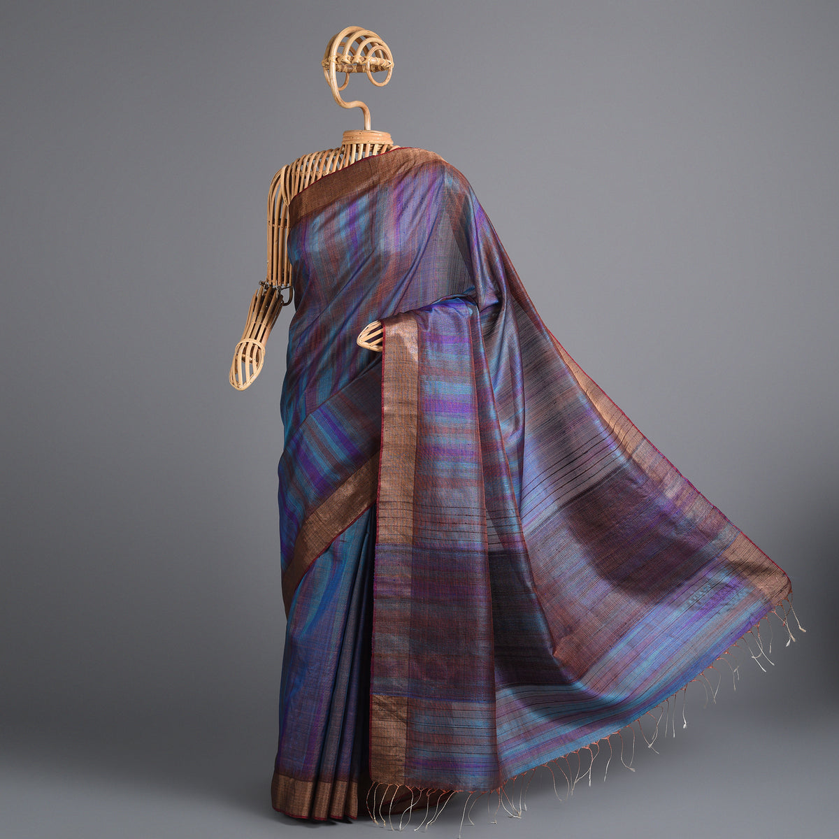 IKAT Tussar Megha Handwoven Silk Saree - Blue Purple