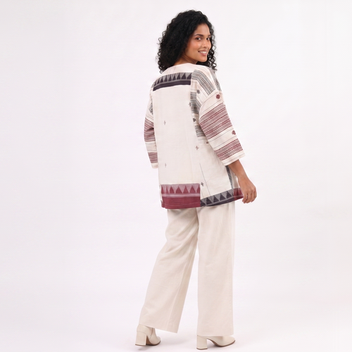Handwoven Kotpad Medium Jacket - Ivory red black