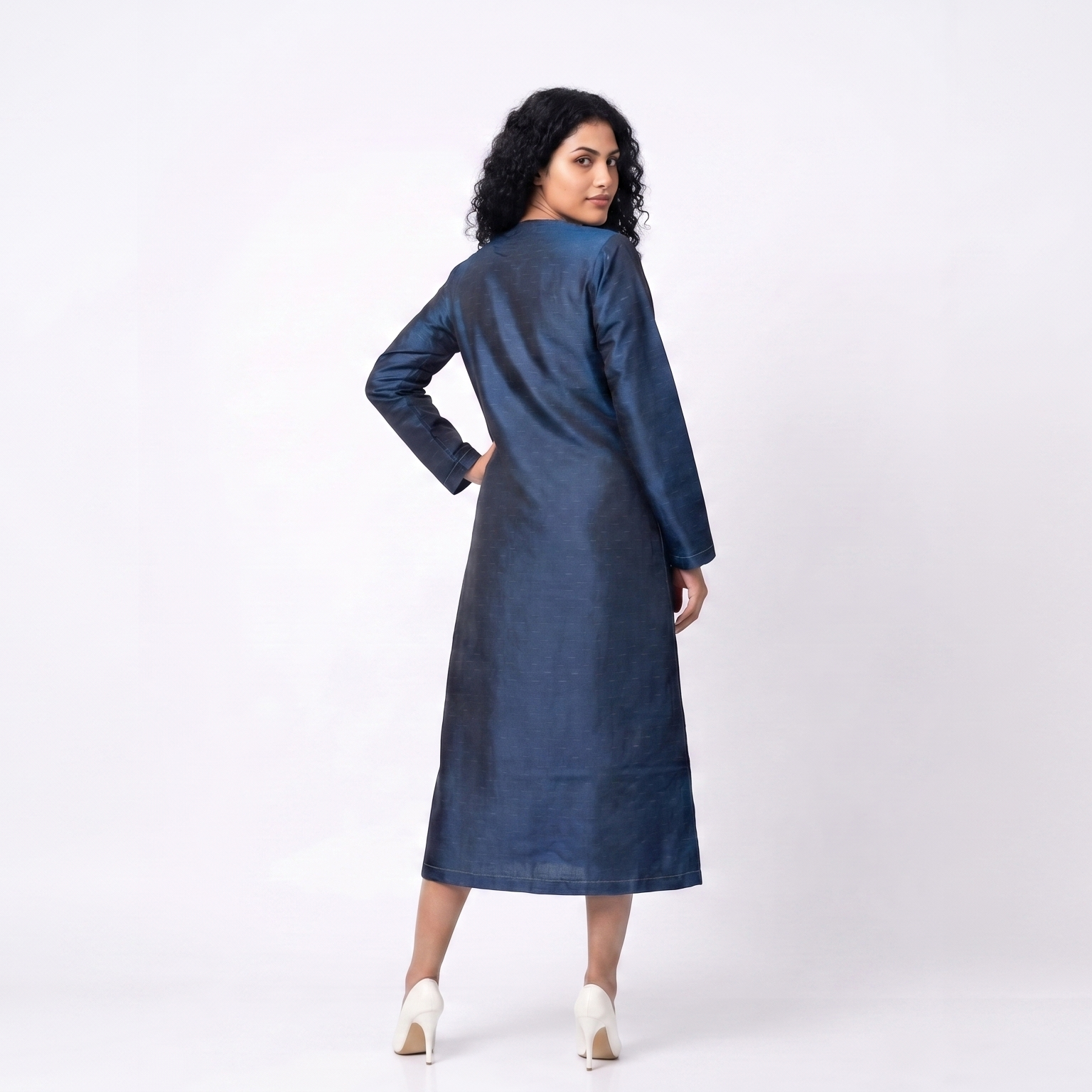 Handwoven Ikat Silk Reversible Long Jacket Indigo