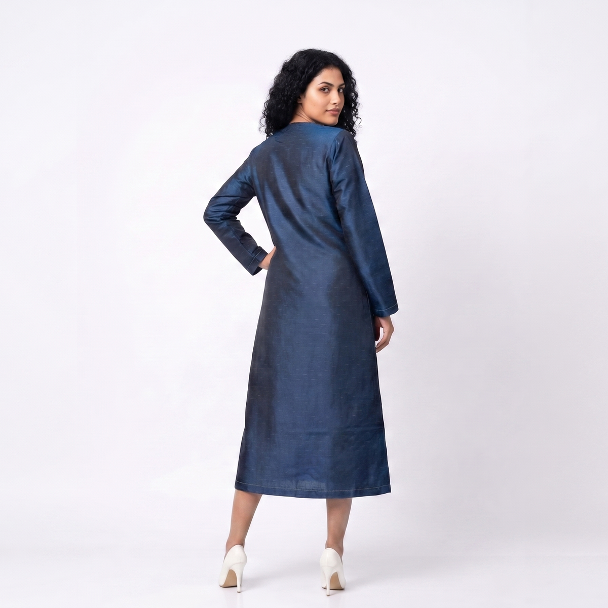 Handwoven Ikat Silk Reversible Long Jacket Indigo