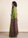 Bomkai Handwoven Tussar Silk Saree - Leaf Green