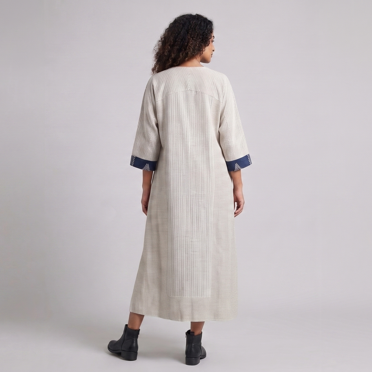 Handwoven Kotpad Kaftan Dress - Ivory Blue