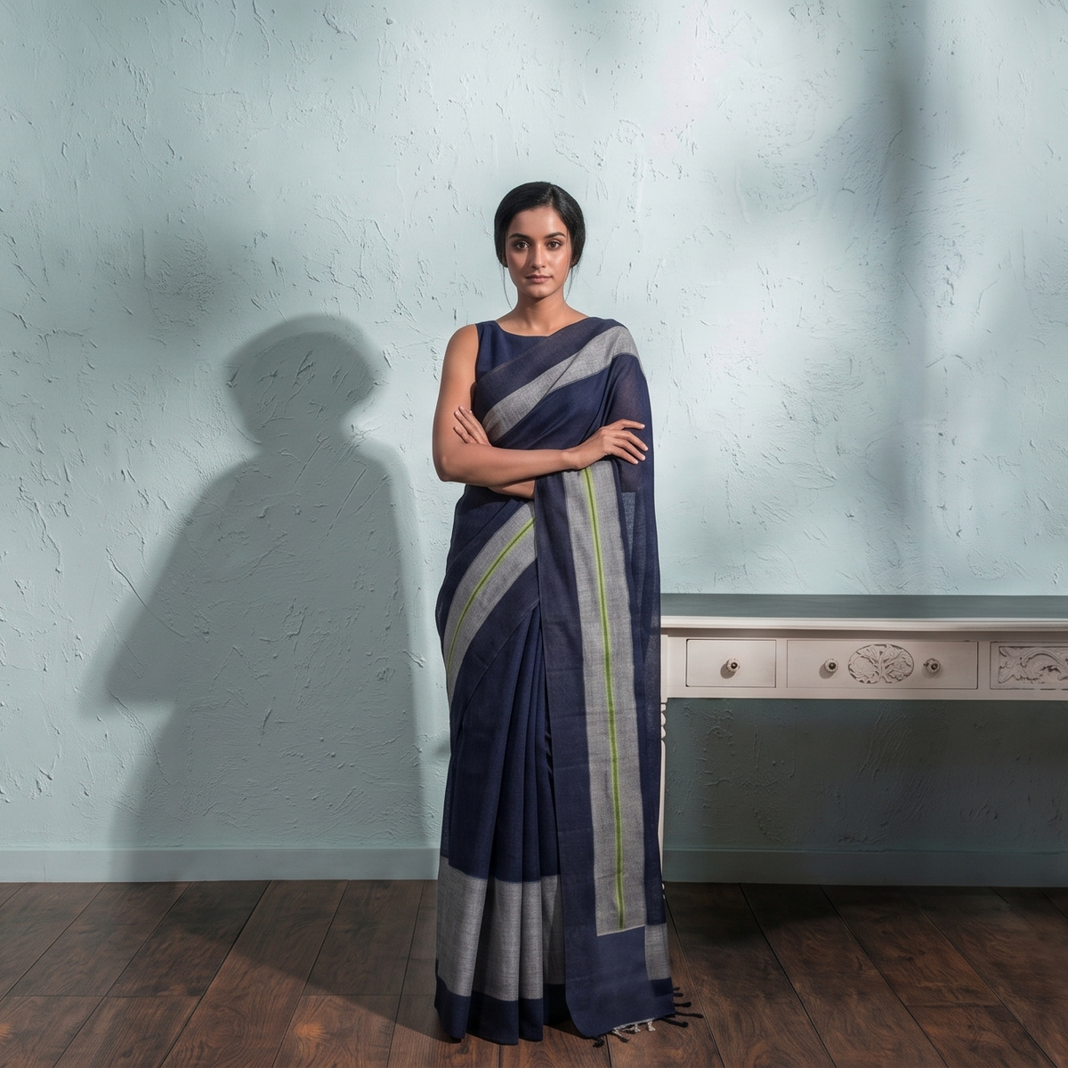 Rekha Ikat Silk Saree - Indigo Silver