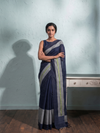Rekha Ikat Silk Saree - Indigo Silver