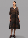 Handwoven Ikat Silk Anarkali Dress- Black