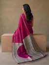 CHAAND Handwoven Ikat Silk Saree - Pink Grey