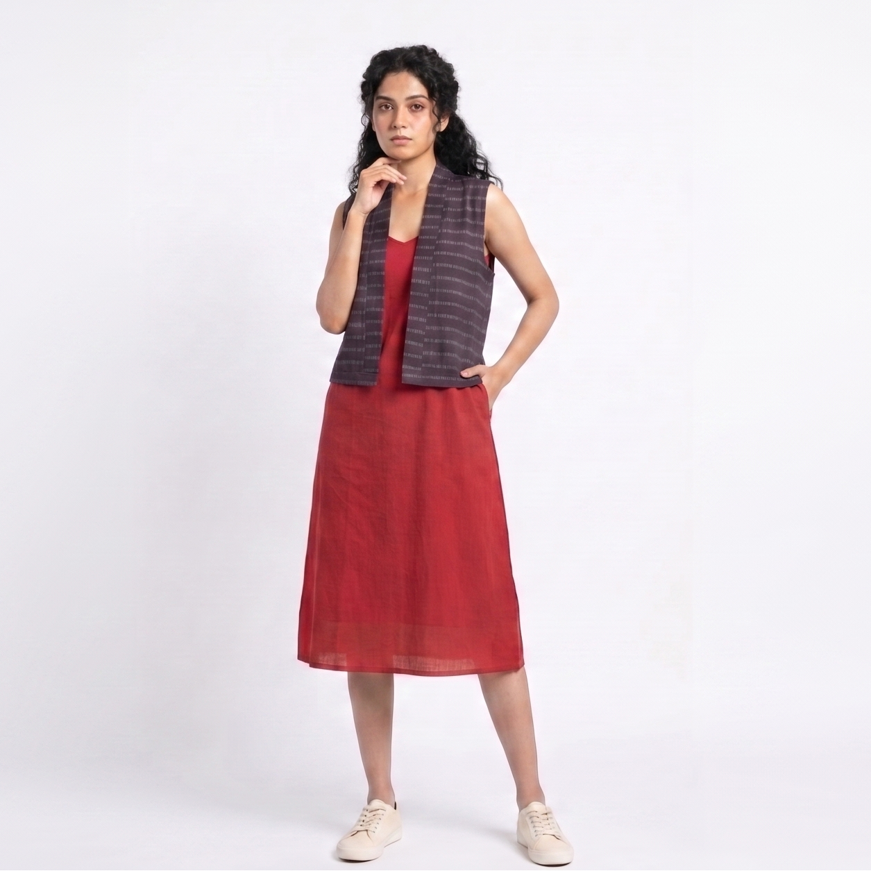 Handwoven Ikat Tussar Silk Vest-  Purple