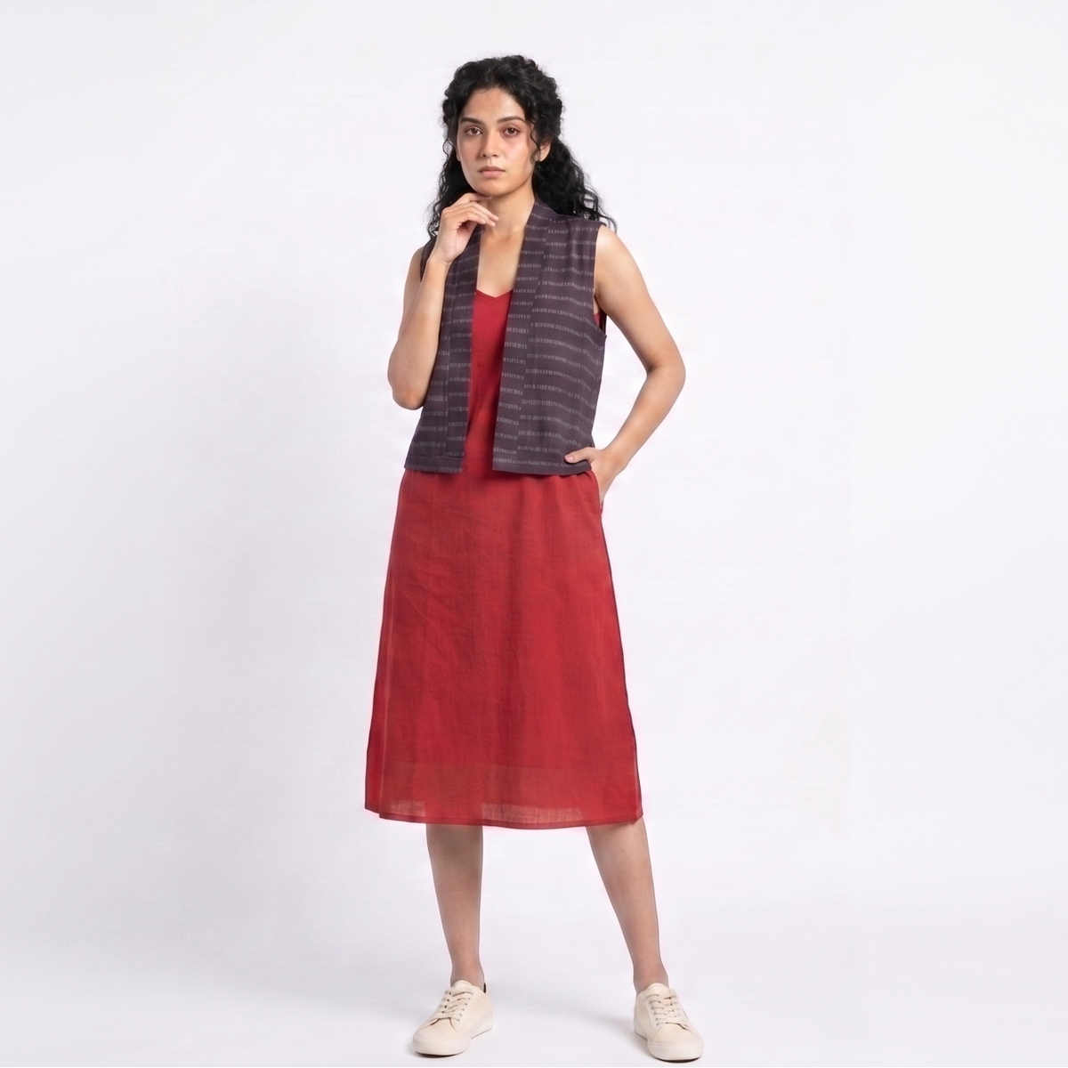 Handwoven Ikat Tussar Silk Vest-  Purple