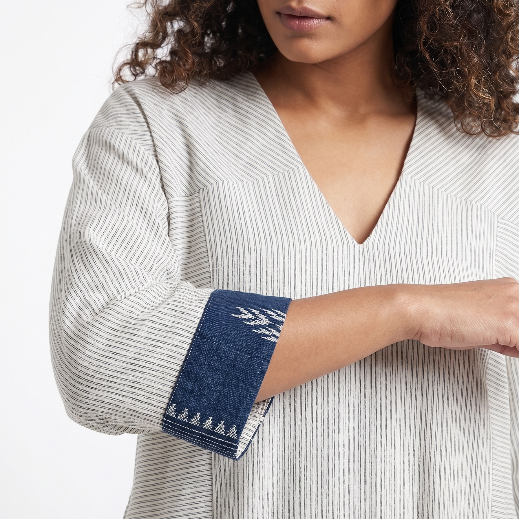 Handwoven Kotpad Kaftan Dress - Ivory Blue