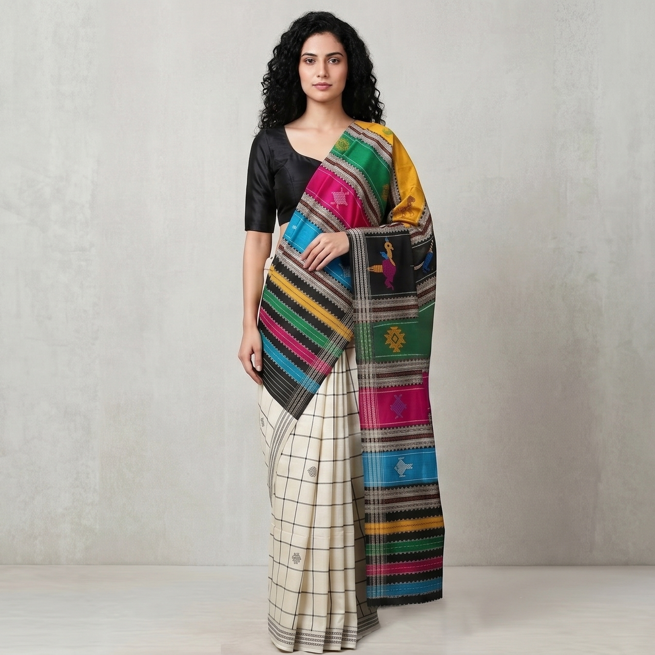 Rangoli Handwoven Mulberry Silk- Black/Multi