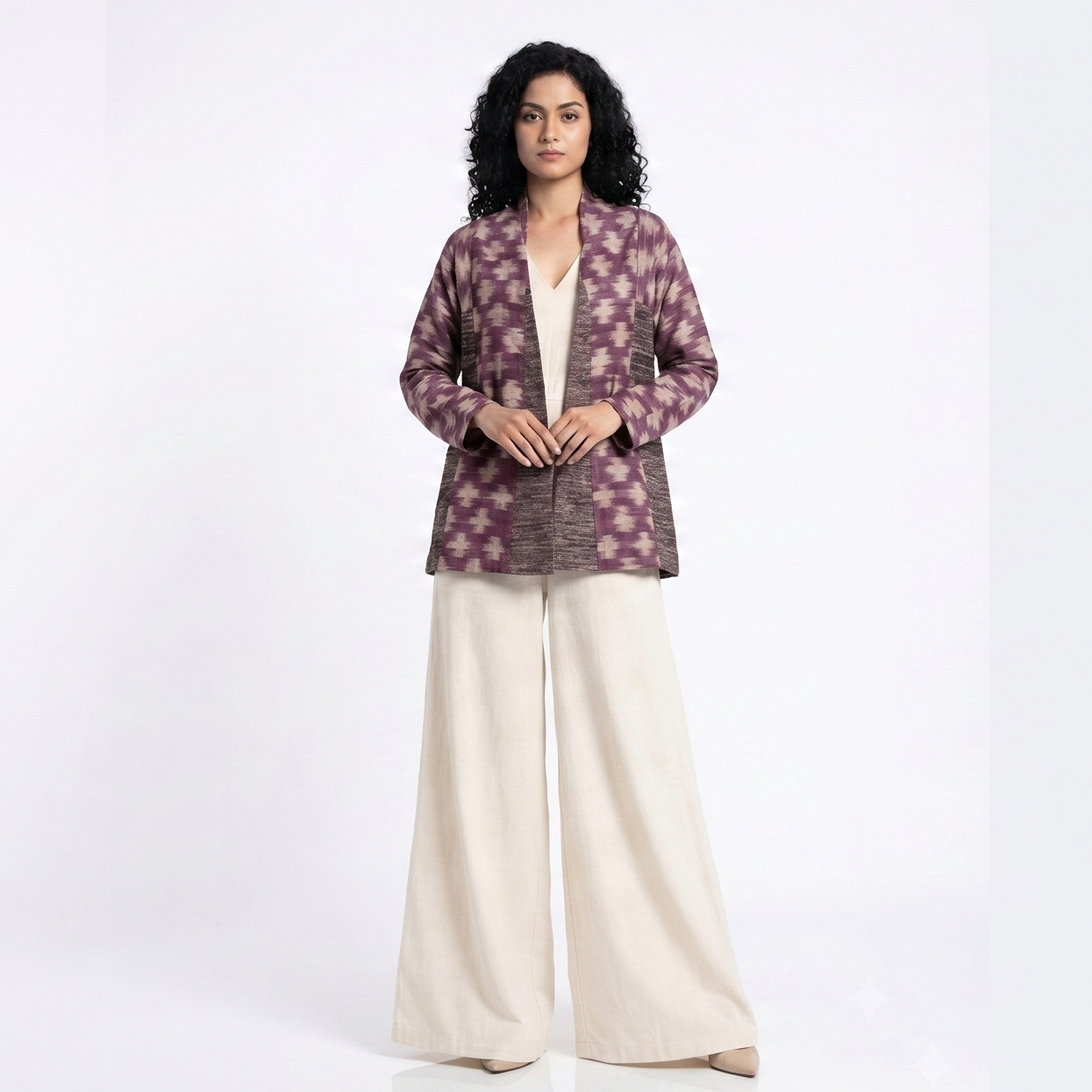 Handwoven Ikat  Ahimsa Tussar Silk Jacket- Purple