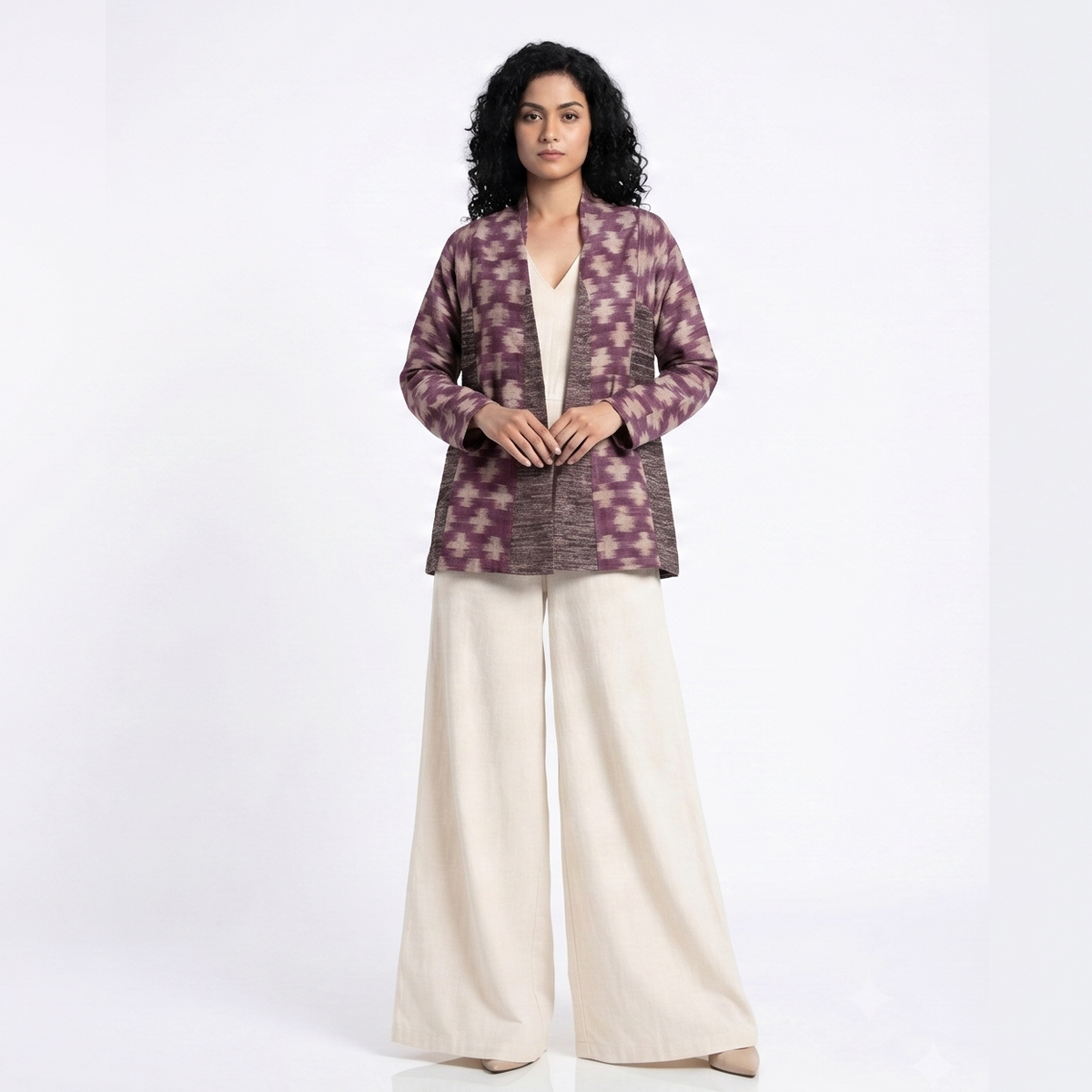 Handwoven Ikat  Ahimsa Tussar Silk Jacket- Purple