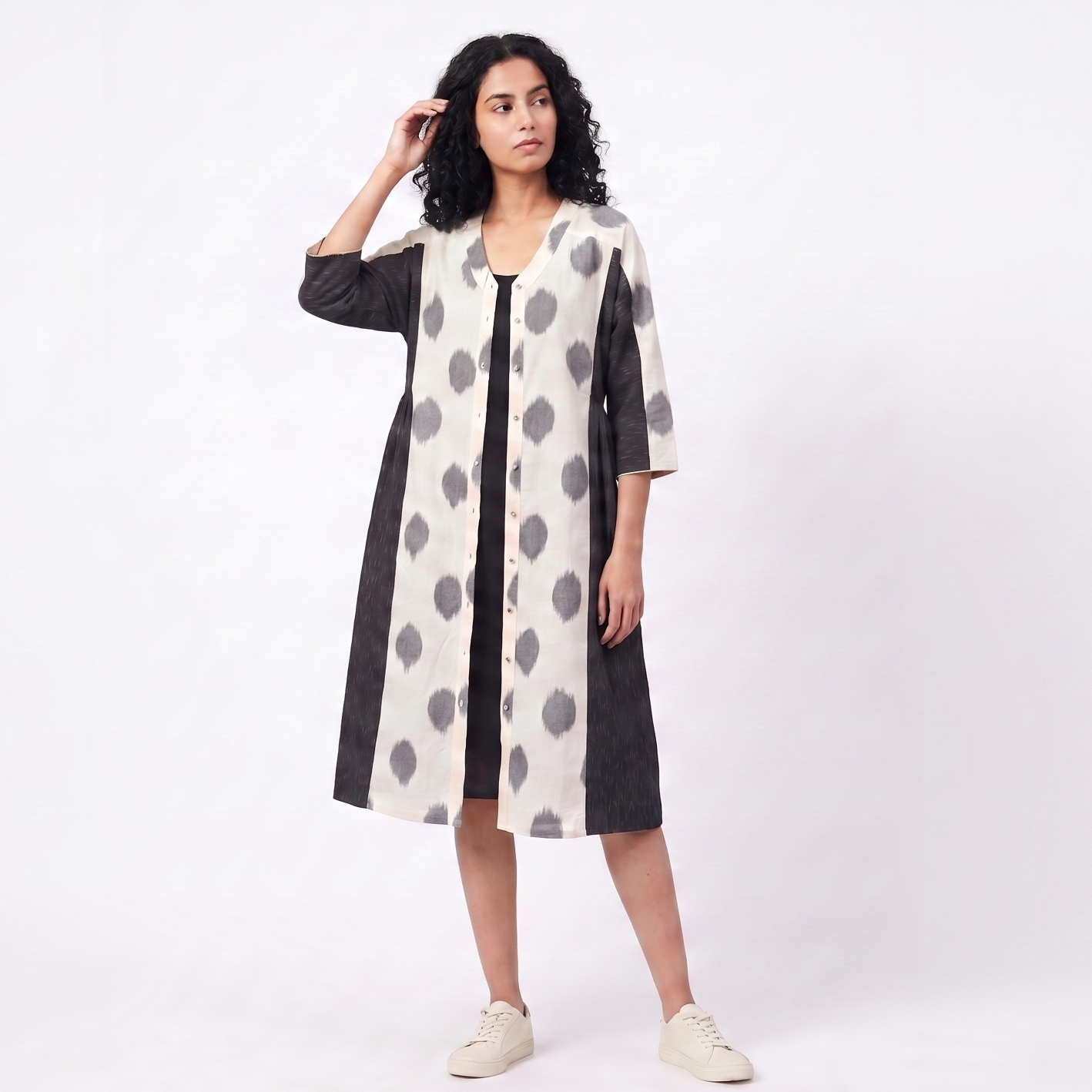 Handwoven Cotton Gathered Dress - White