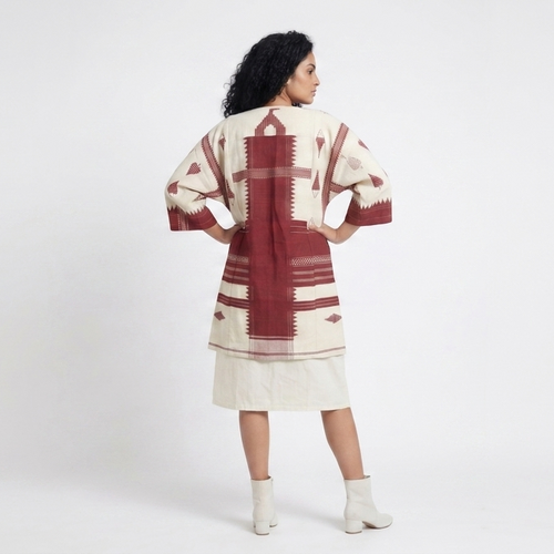 Handwoven Kotpad Medium Jacket - Ivory red