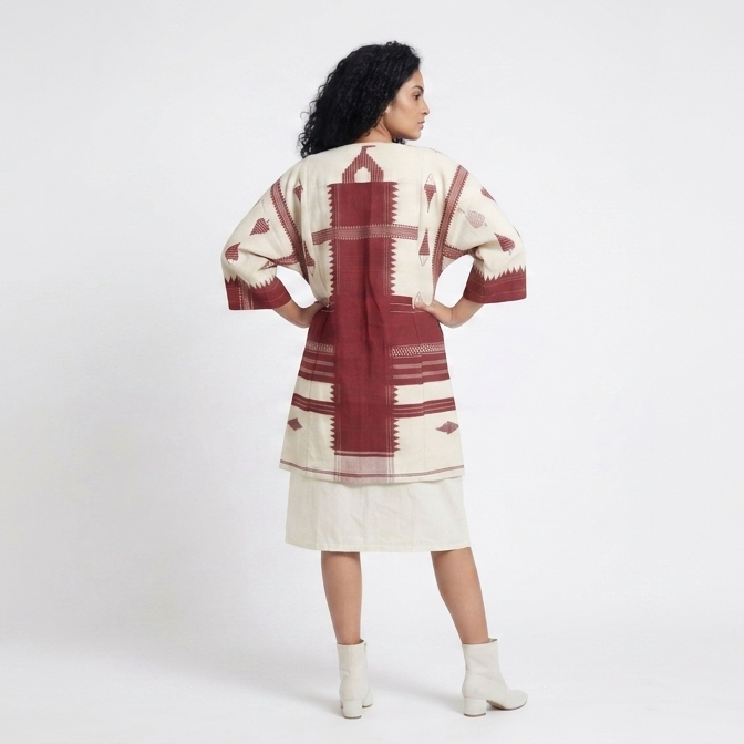 Handwoven Kotpad Medium Jacket - Ivory red