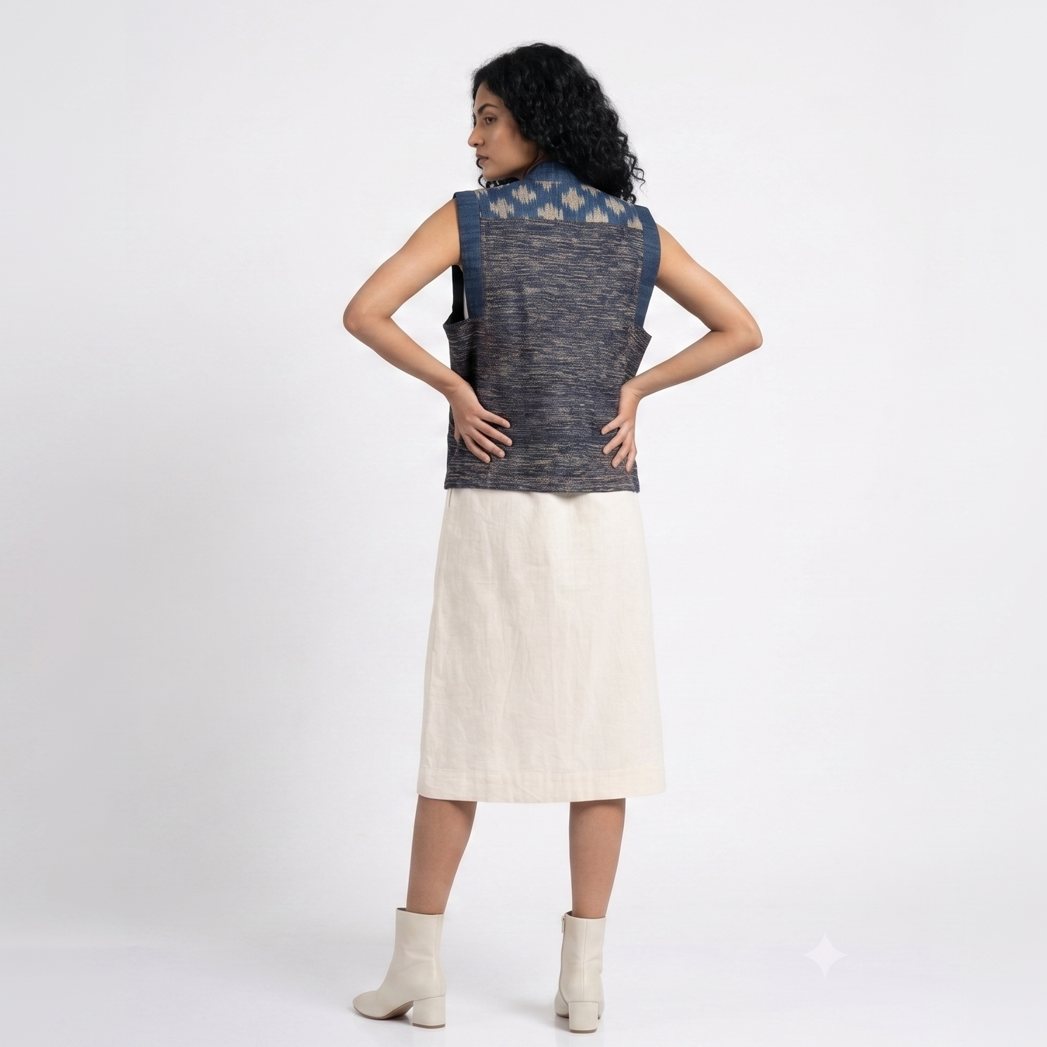 Handwoven Ikat Tussar Silk Vest-  Indigo