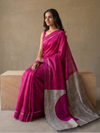 CHAAND Handwoven Ikat Silk Saree - Pink Grey