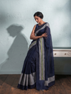 Rekha Ikat Silk Saree - Indigo Silver