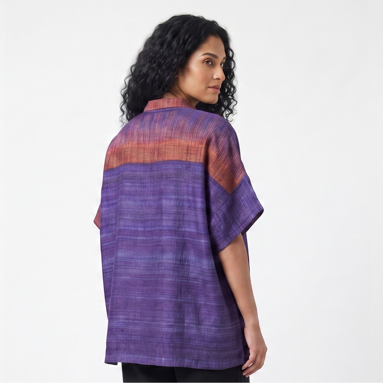 Handwoven Ikat Ahimsa Silk Shirt (Bijli) - Purple