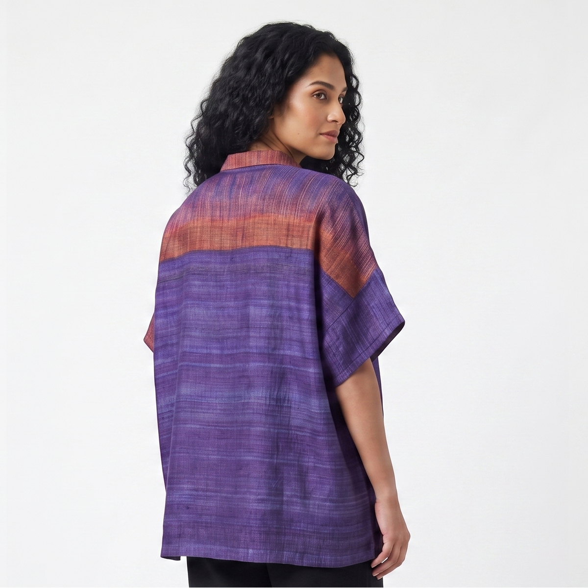 Handwoven Ikat Ahimsa Silk Shirt (Bijli) - Purple