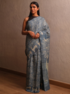 DABU TREE OF LIFE Tussar Silk Saree - Indigo Blue