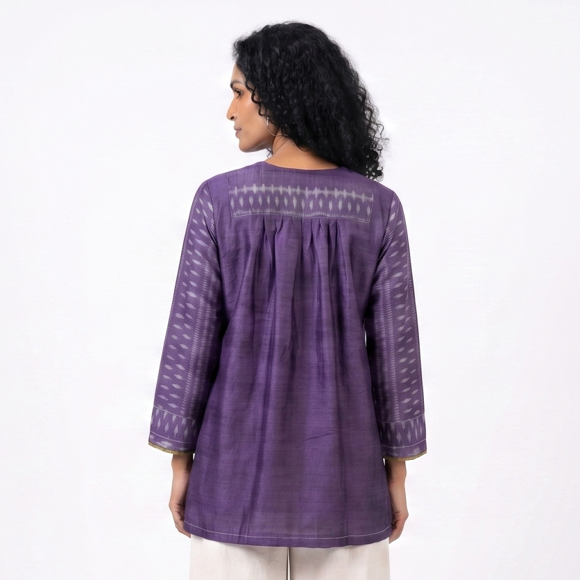 Handwoven Ikat Silk Tunic - Purple