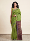 Bomkai Handwoven Tussar Silk Saree - Leaf Green