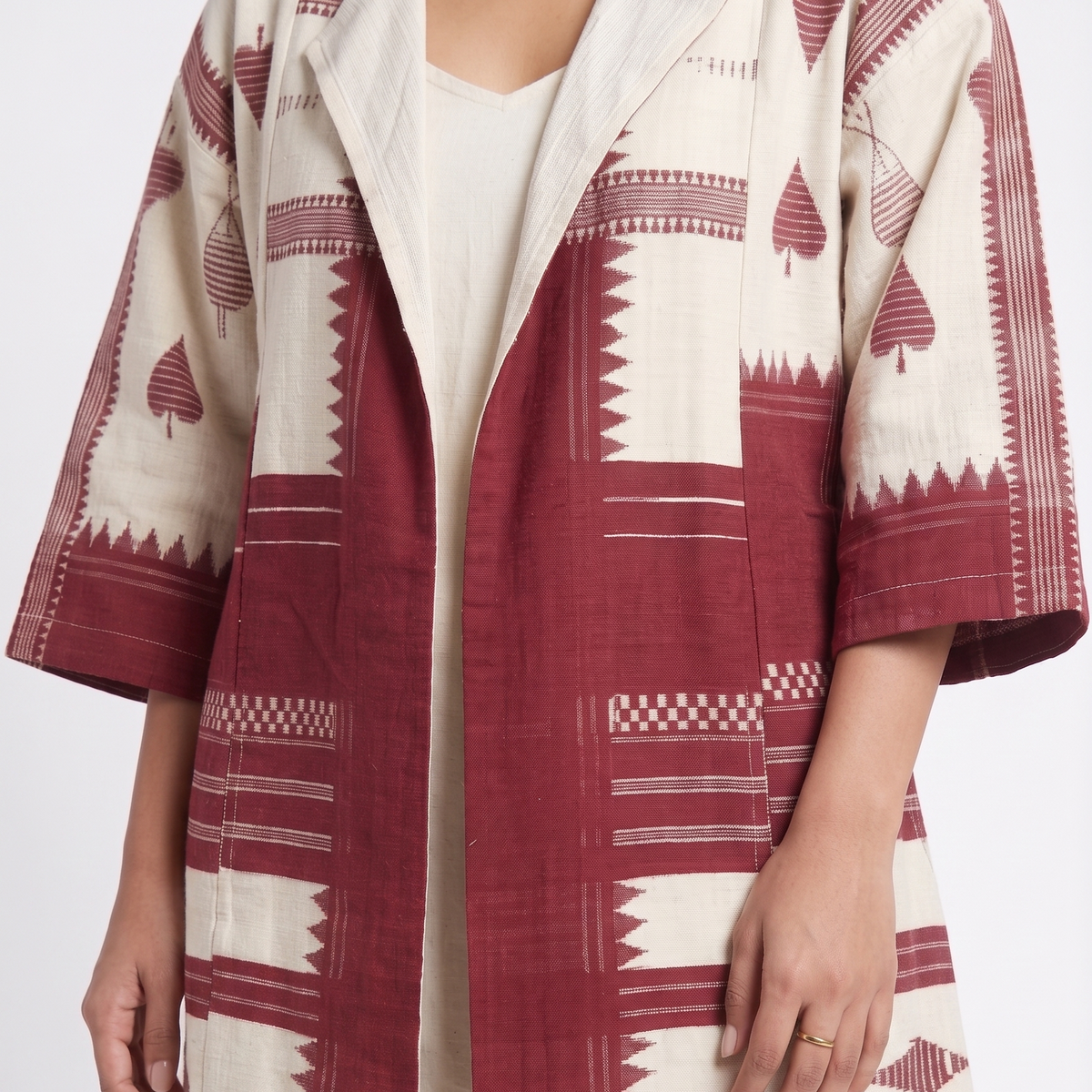 Handwoven Kotpad Medium Jacket - Ivory red