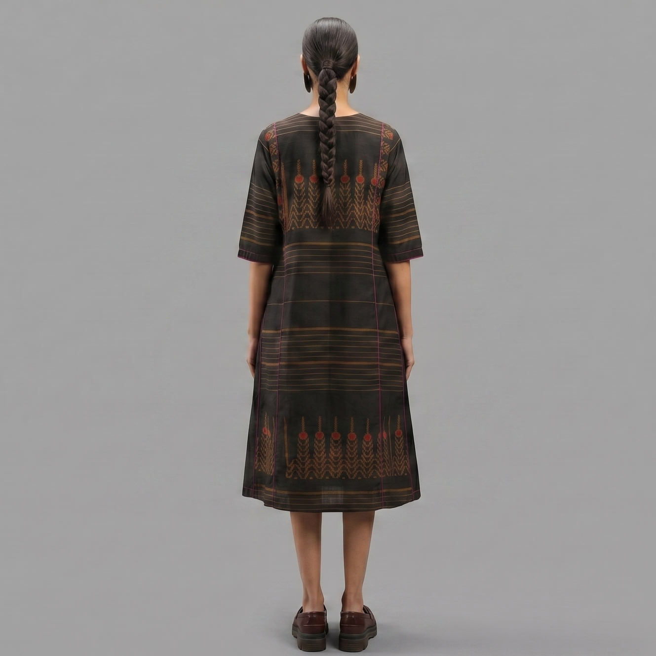 Handwoven Ikat Silk Anarkali Dress- Black