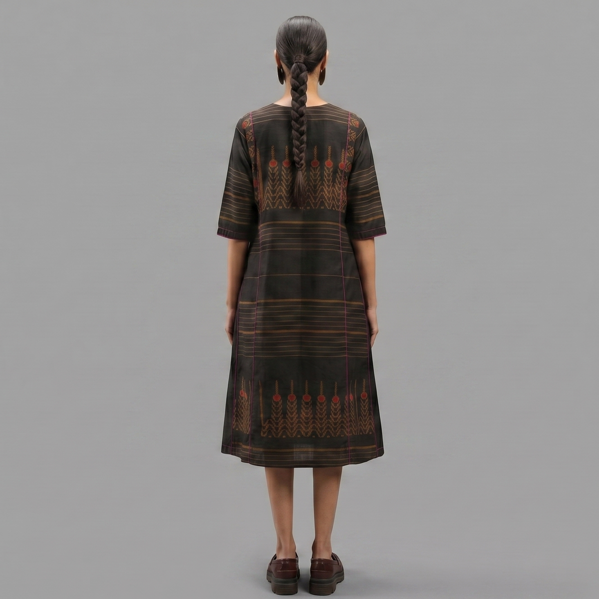 Handwoven Ikat Silk Anarkali Dress- Black