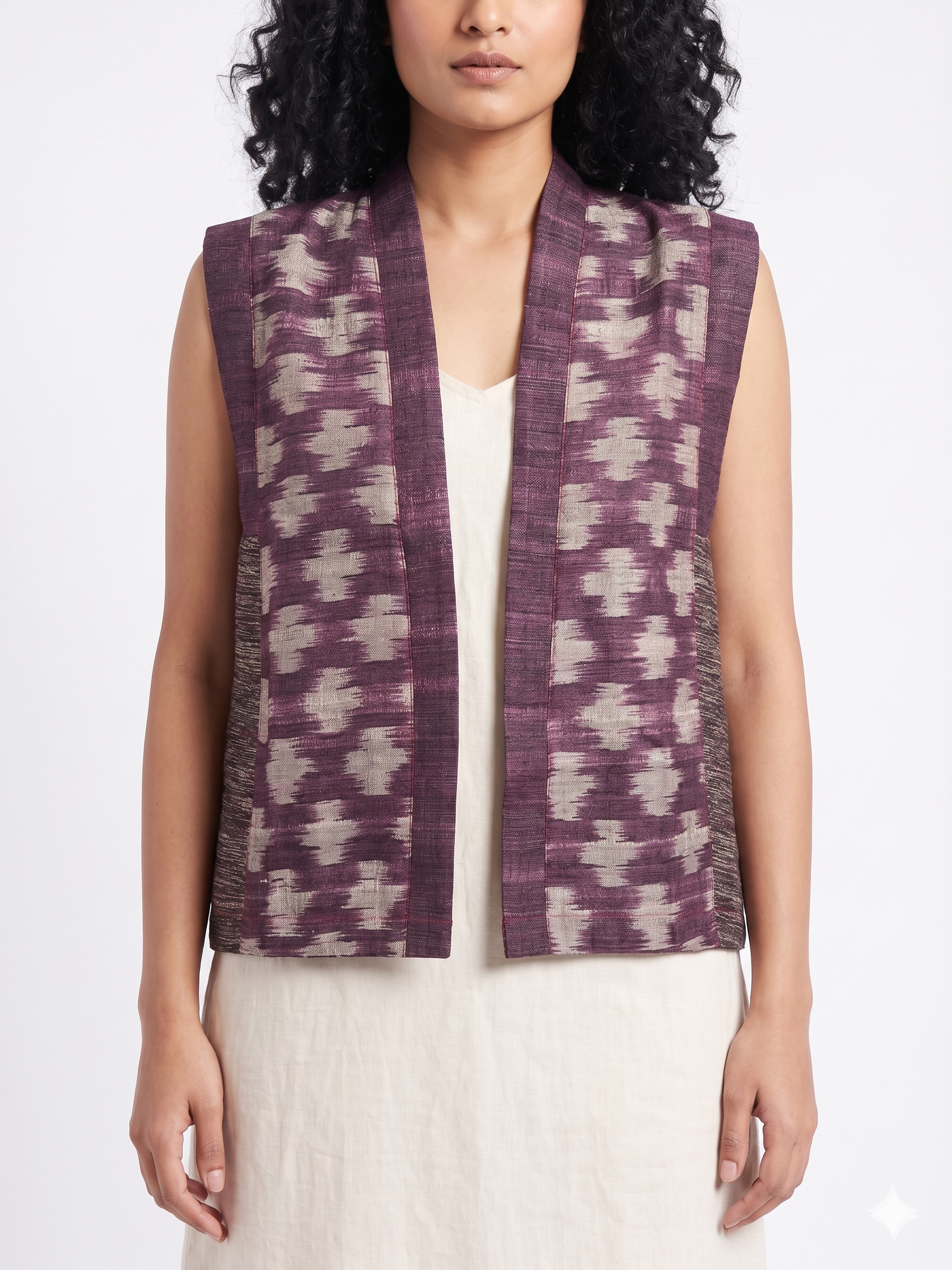 Handwoven Ikat Tussar Silk Vest-  Purple