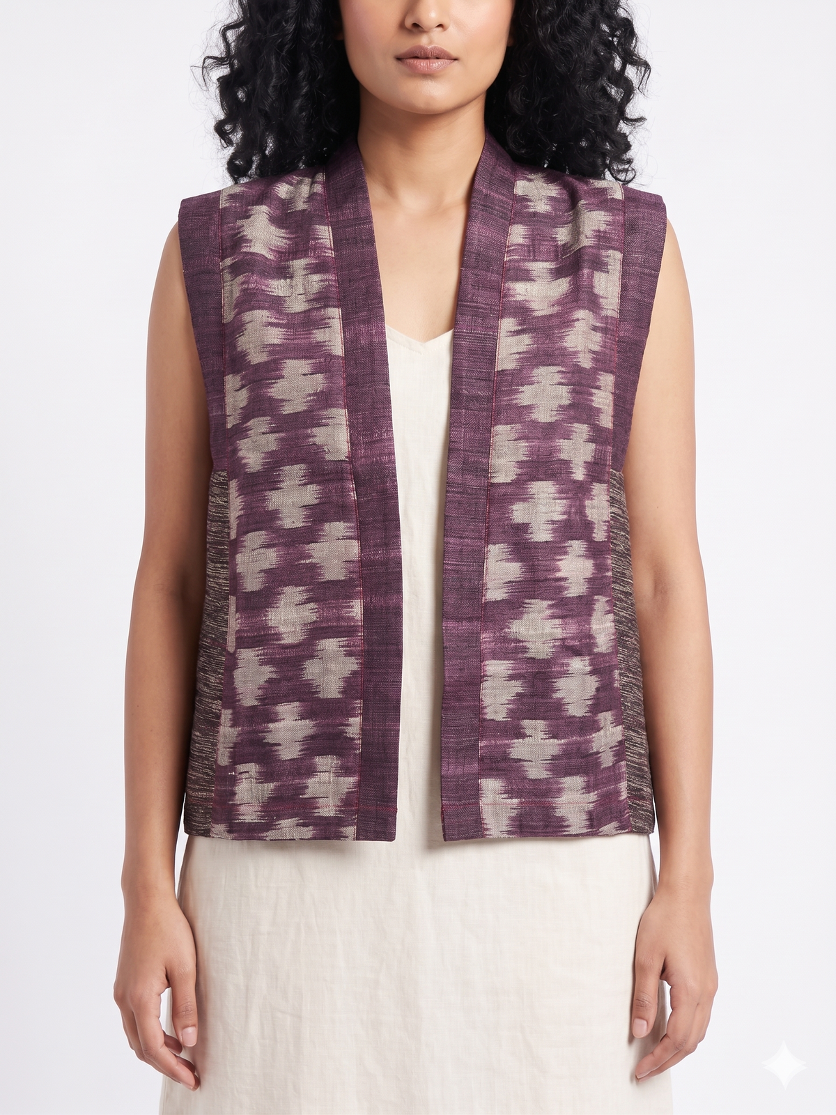 Handwoven Ikat Tussar Silk Vest-  Purple