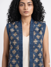 Handwoven Ikat Tussar Silk Vest-  Indigo