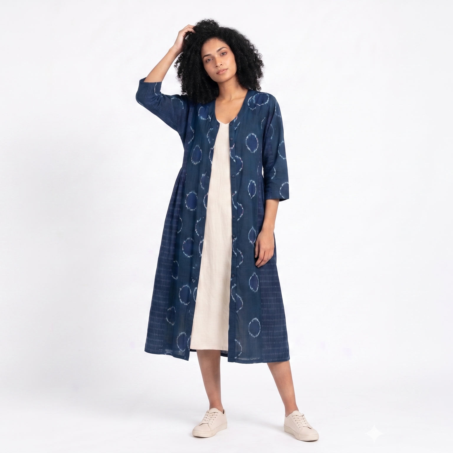 Handwoven Cotton Gathered Dress - Cerulean