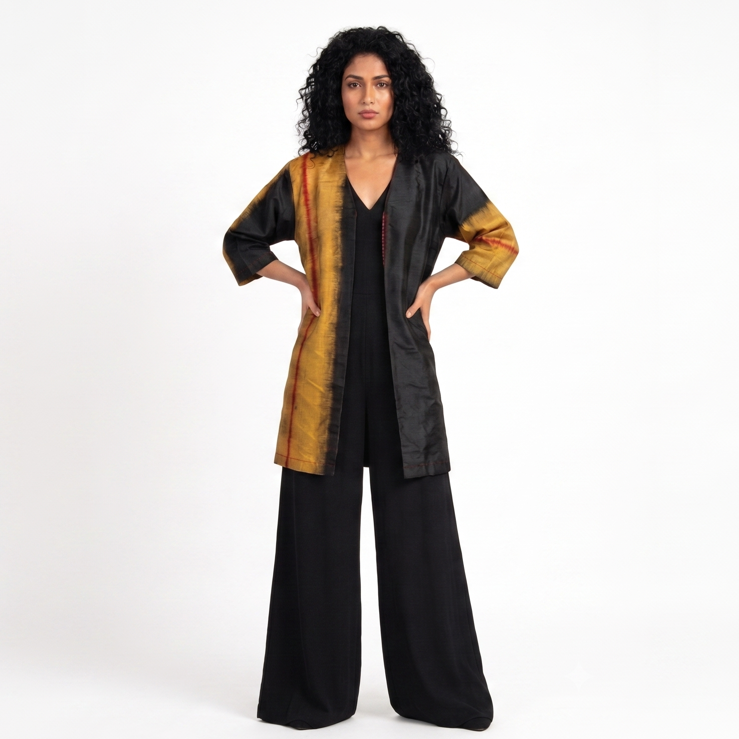 Handwoven Ikat Silk Reversible Jacket- Gold