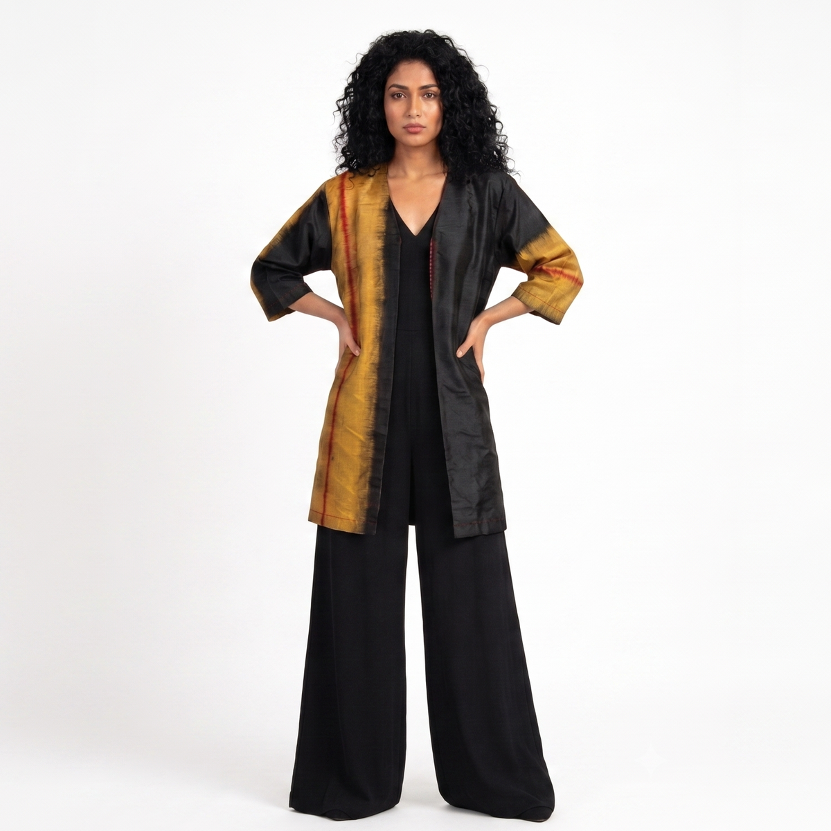 Handwoven Ikat Silk Reversible Jacket- Gold