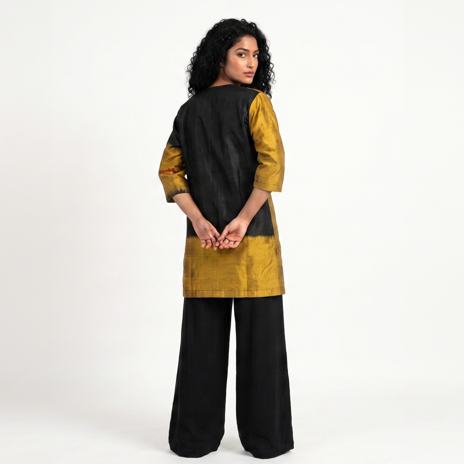 Handwoven Ikat Silk Reversible Jacket- Gold