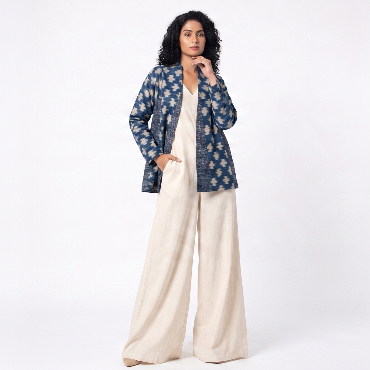 Handwoven Ikat  Ahimsa Tussar Silk Jacket- Indigo