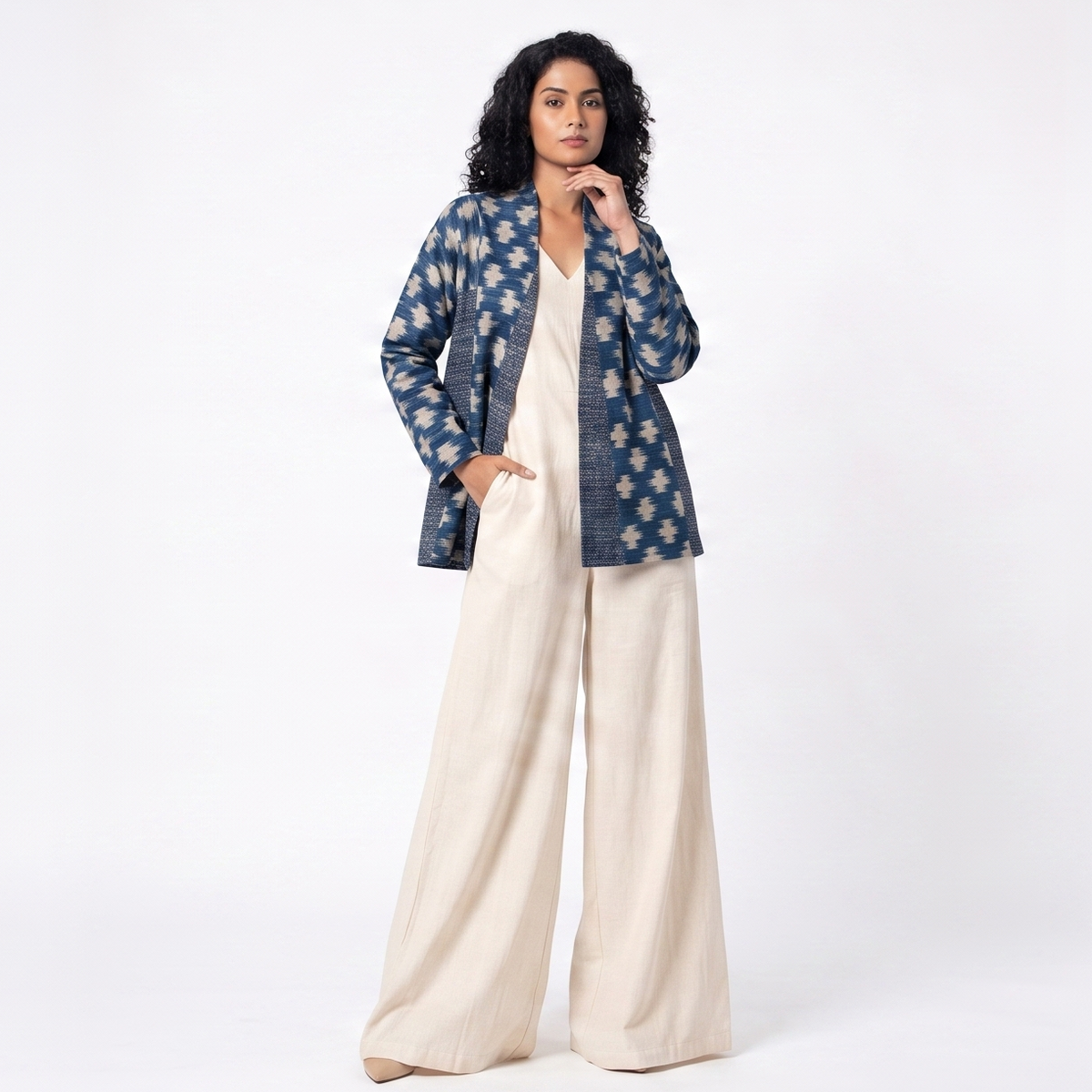 Handwoven Ikat  Ahimsa Tussar Silk Jacket- Indigo