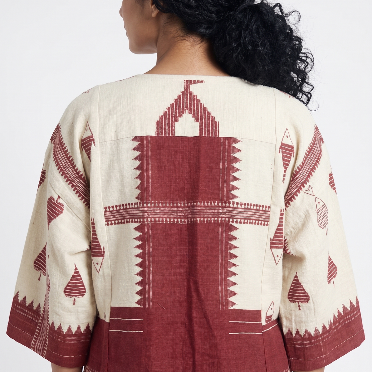 Handwoven Kotpad Medium Jacket - Ivory red