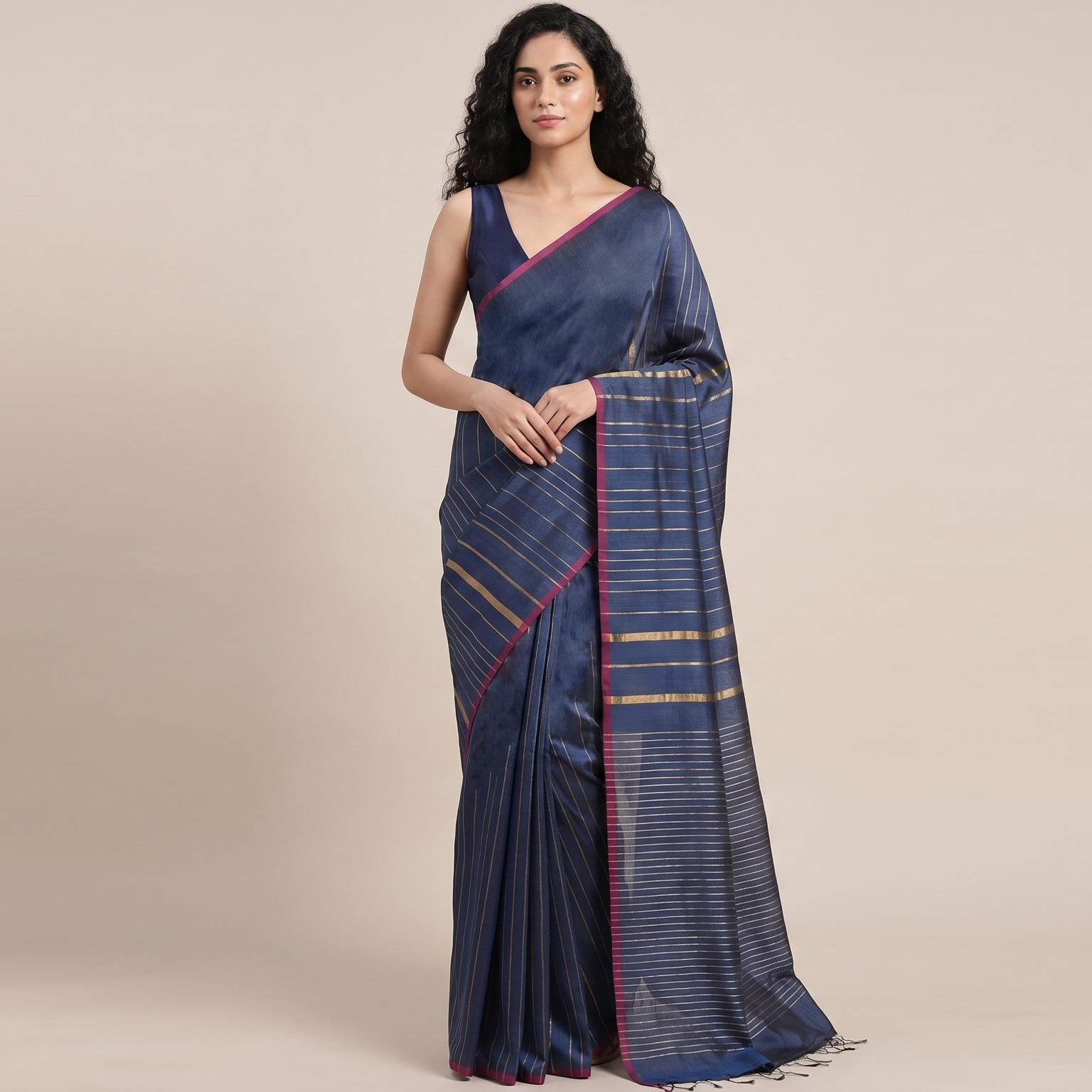 JHOOM Handwoven Tussar Silk Saree - Indigo