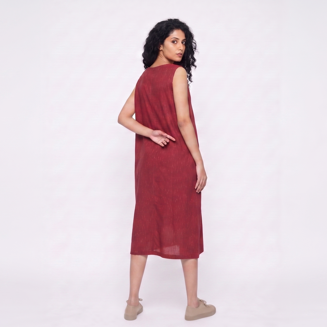 Handwoven Cotton Slip Dress- Red