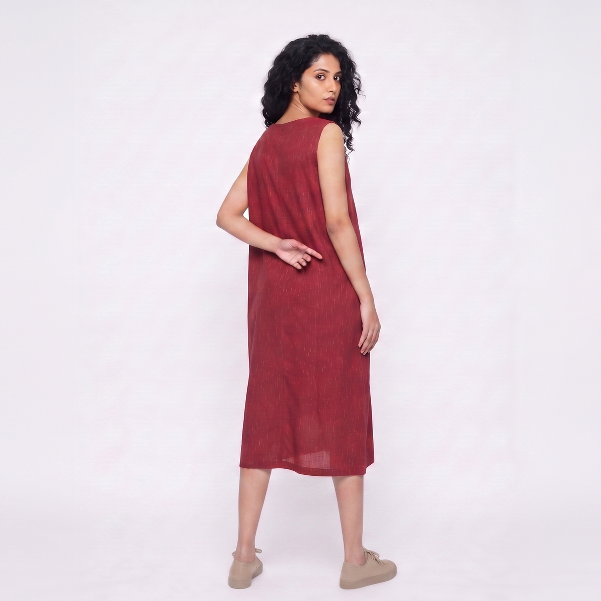 Handwoven Cotton Slip Dress- Red