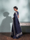 Rekha Ikat Silk Saree - Indigo Silver