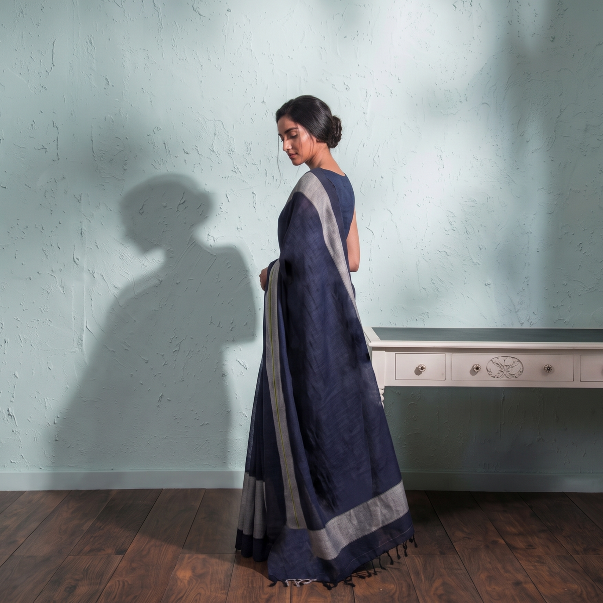 Rekha Ikat Silk Saree - Indigo Silver