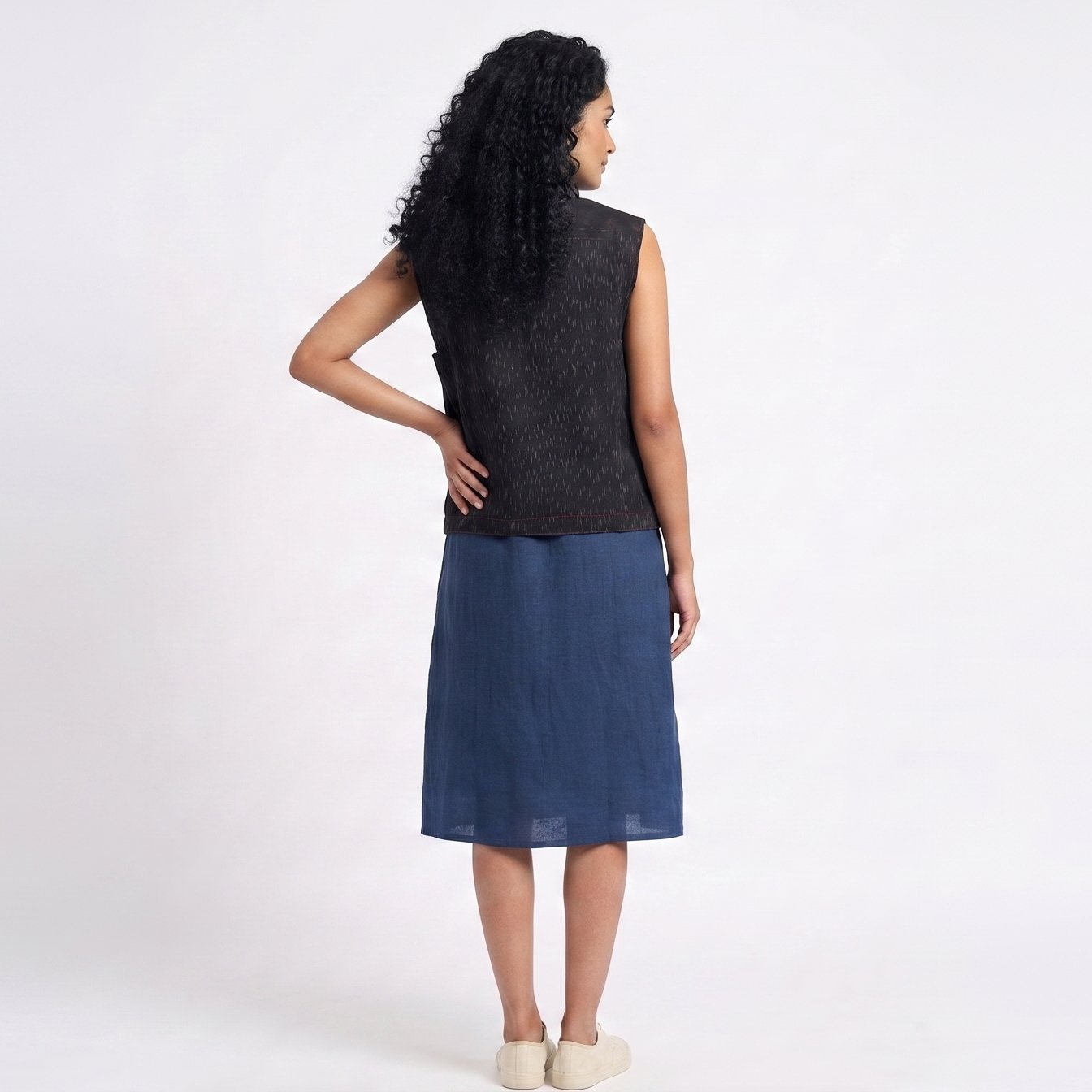 Handwoven Ikat Tussar Silk Vest-  Indigo