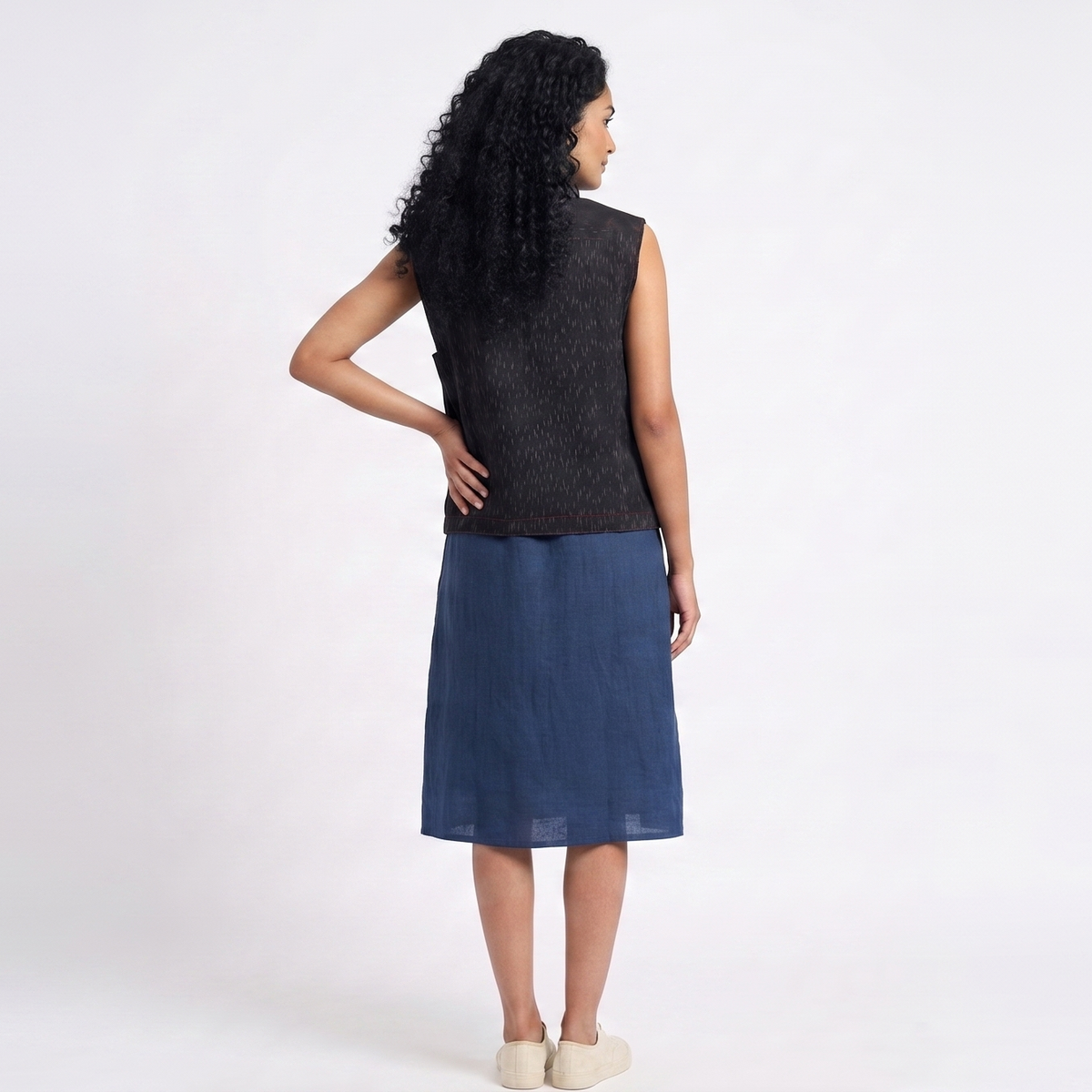 Handwoven Ikat Tussar Silk Vest-  Indigo