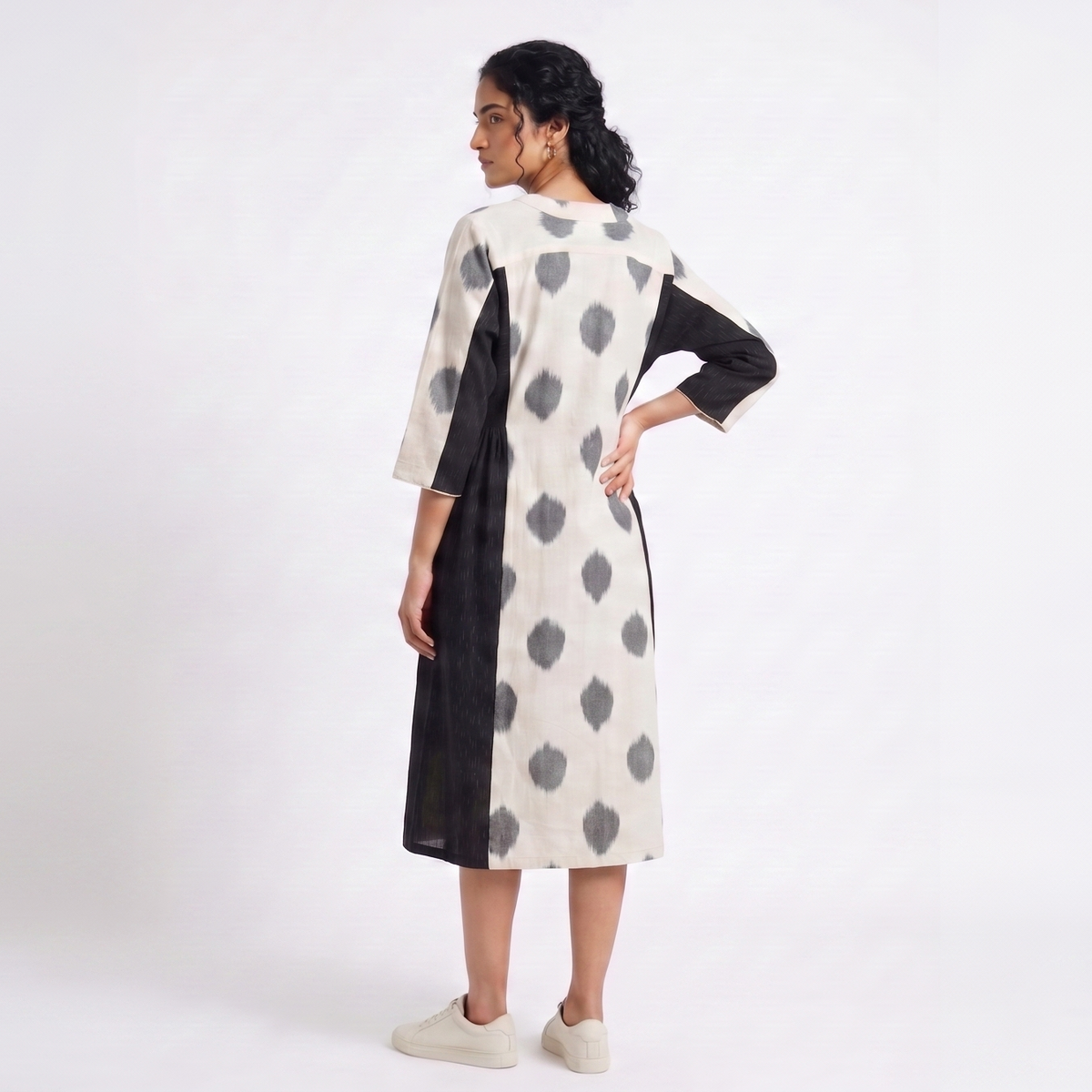Handwoven Cotton Gathered Dress - White