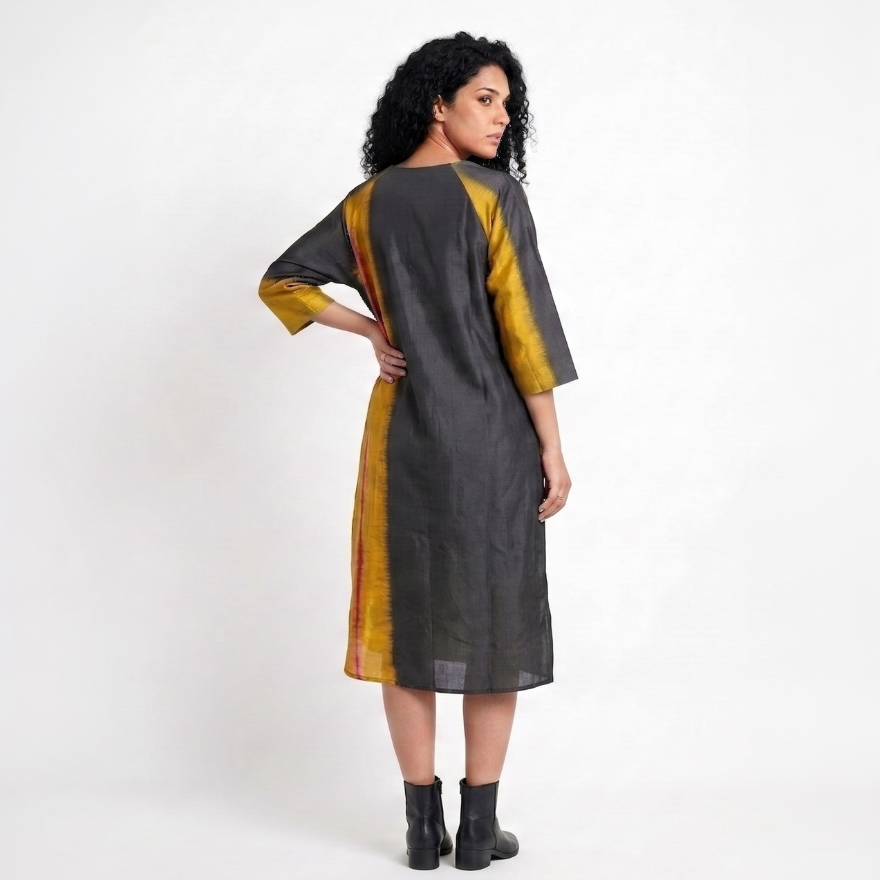Handwoven Ikat Silk Kurta Dress- Gold